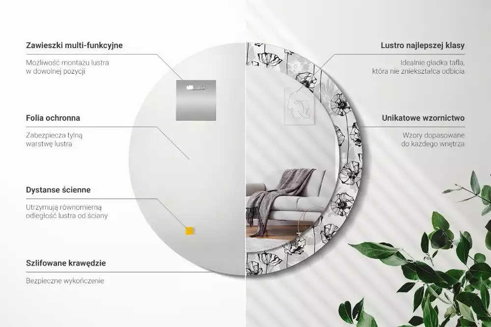 Miroir rond avec décoration Coquelicots