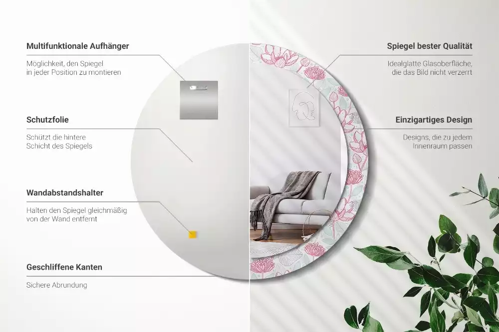 Miroir rond imprimé Fleurs