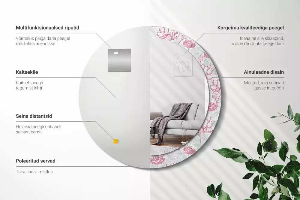 Miroir rond imprimé Fleurs