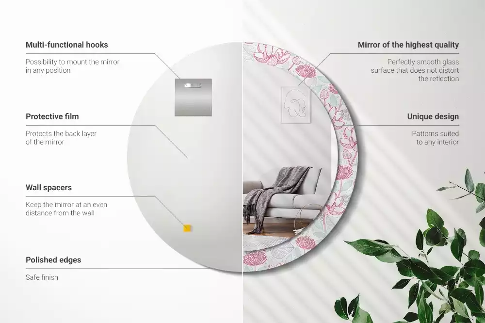 Miroir rond imprimé Fleurs