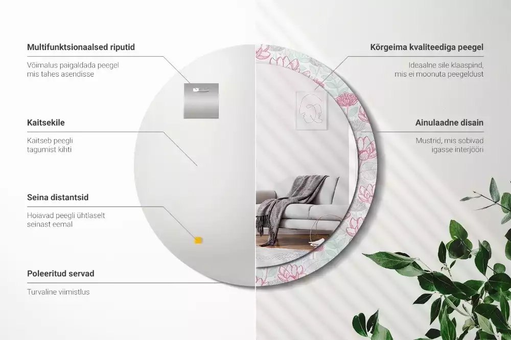 Miroir rond imprimé Fleurs