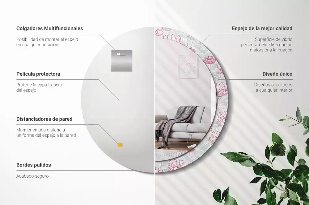 Miroir rond imprimé Fleurs