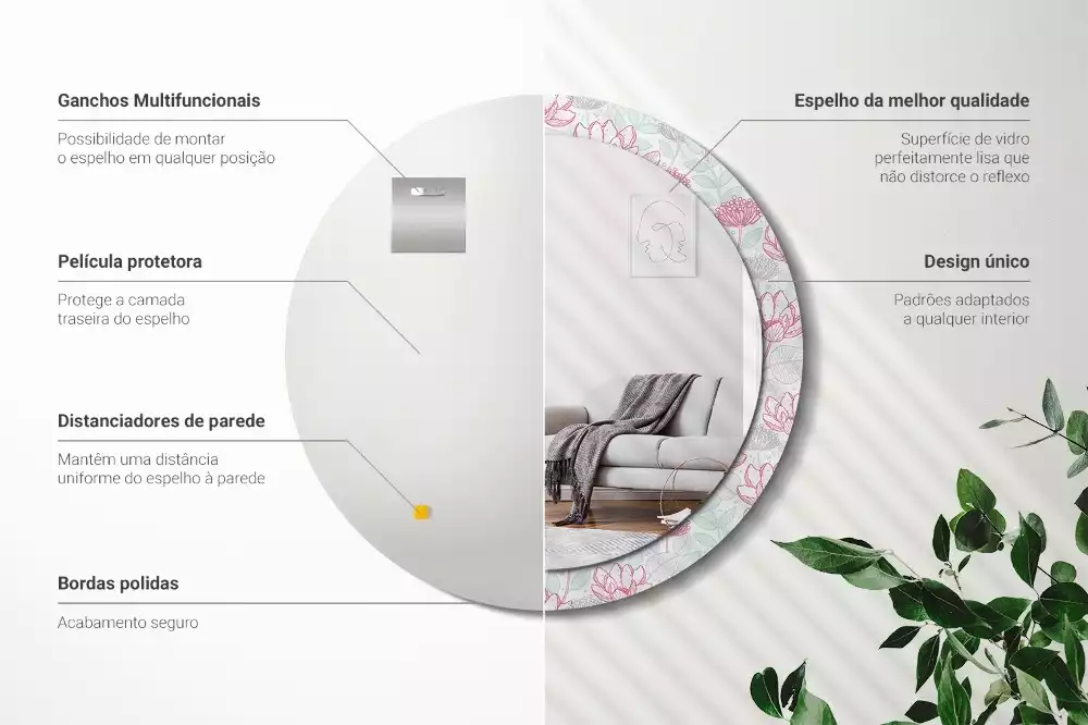 Miroir rond imprimé Fleurs