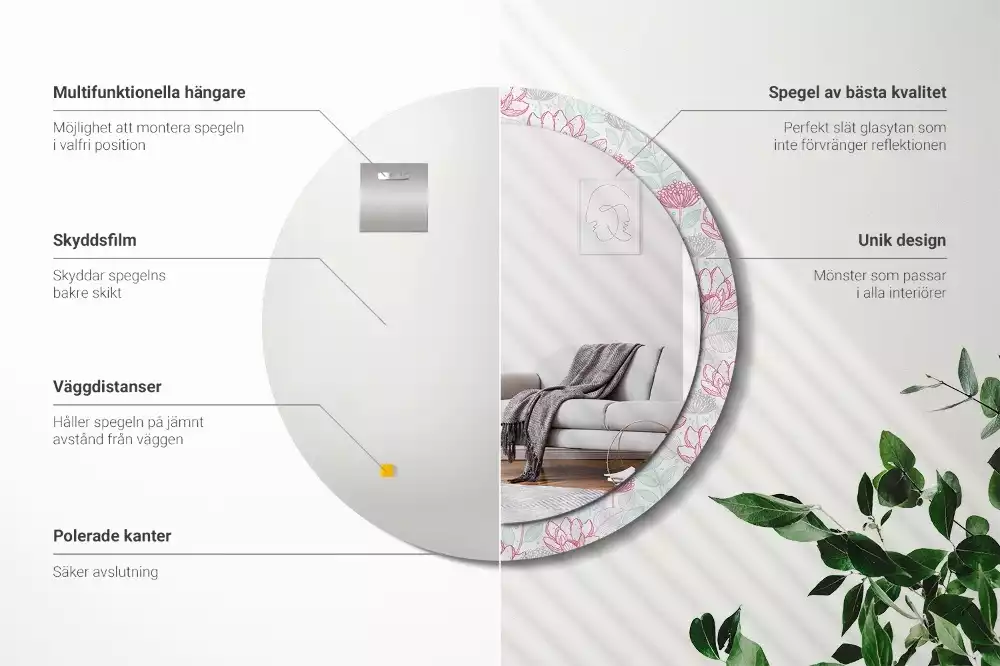 Miroir rond imprimé Fleurs