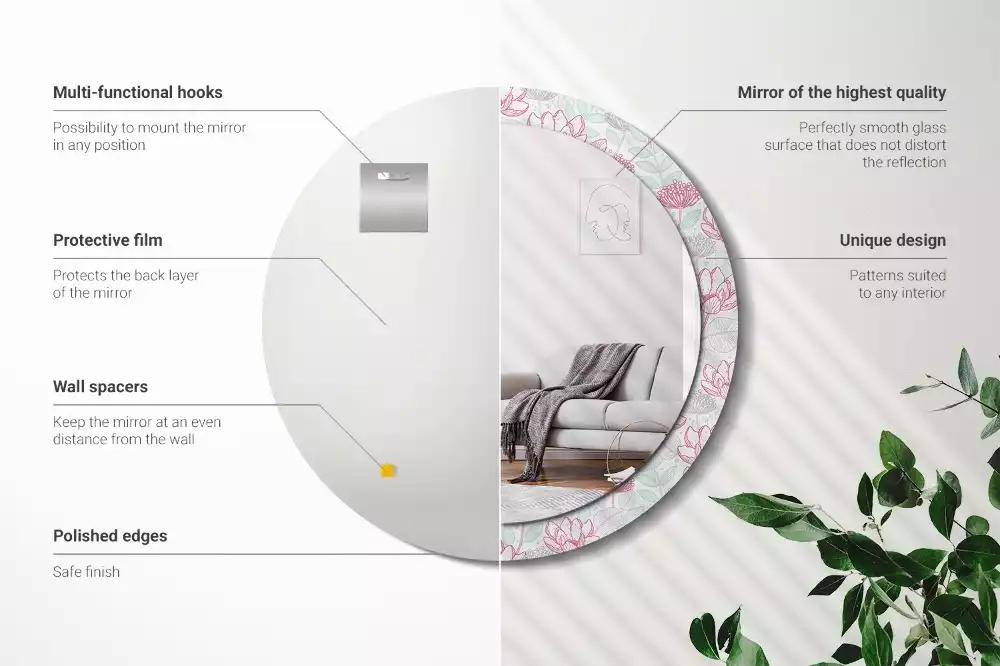 Miroir rond imprimé Fleurs