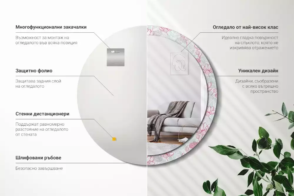 Miroir rond imprimé Fleurs