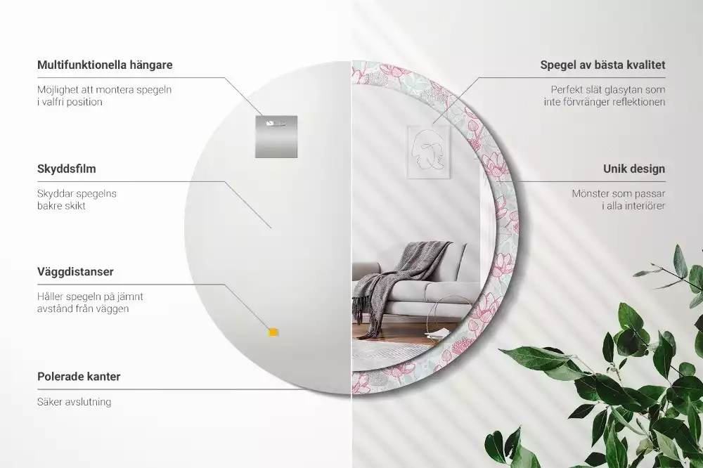Miroir rond imprimé Fleurs