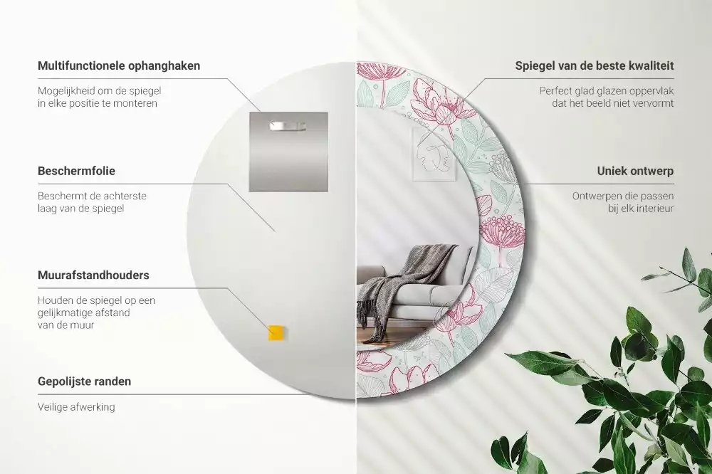 Miroir rond imprimé Fleurs