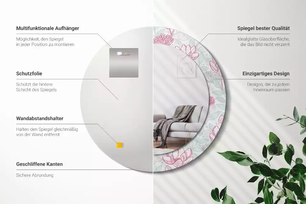 Miroir rond imprimé Fleurs