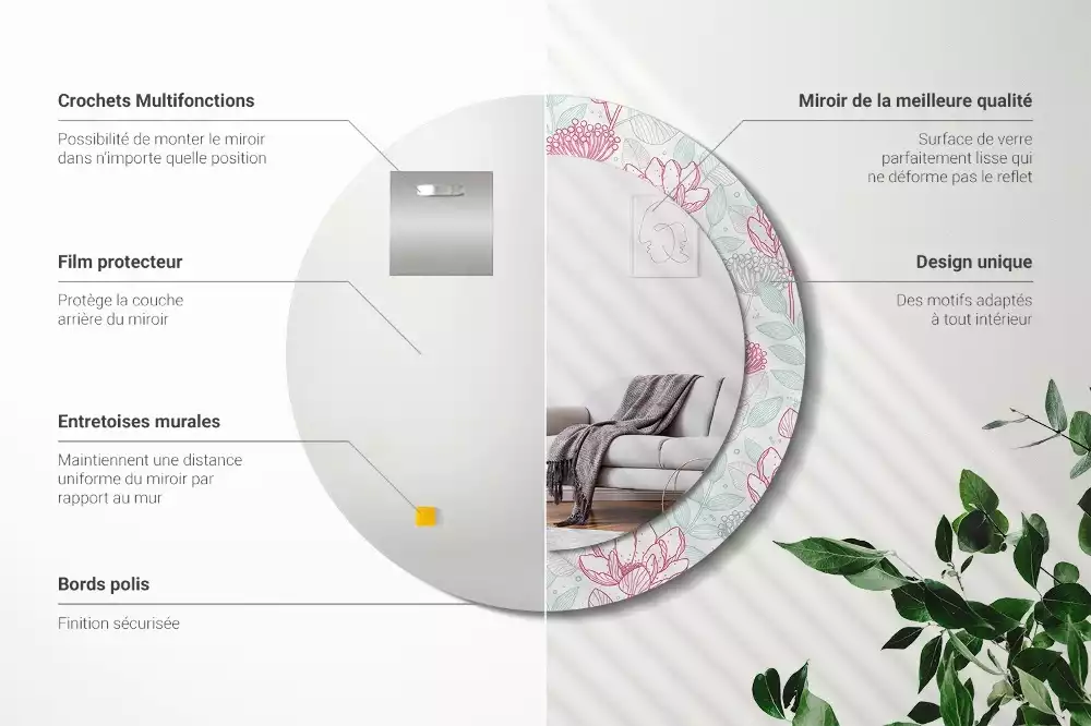 Miroir rond imprimé Fleurs