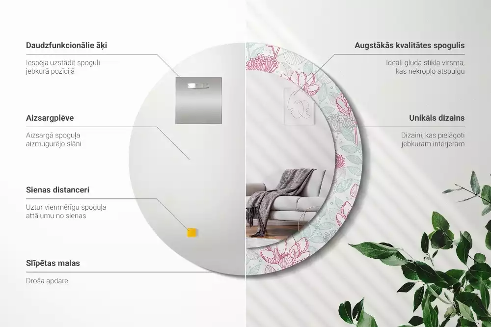 Miroir rond imprimé Fleurs