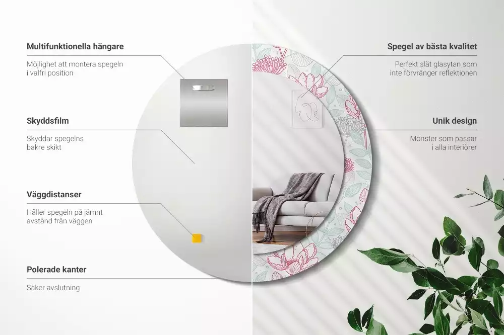 Miroir rond imprimé Fleurs
