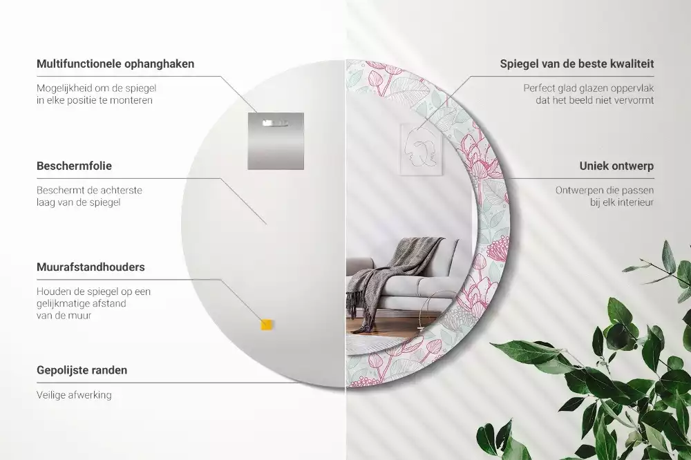 Miroir rond imprimé Fleurs