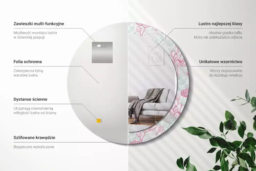 Miroir rond imprimé Fleurs