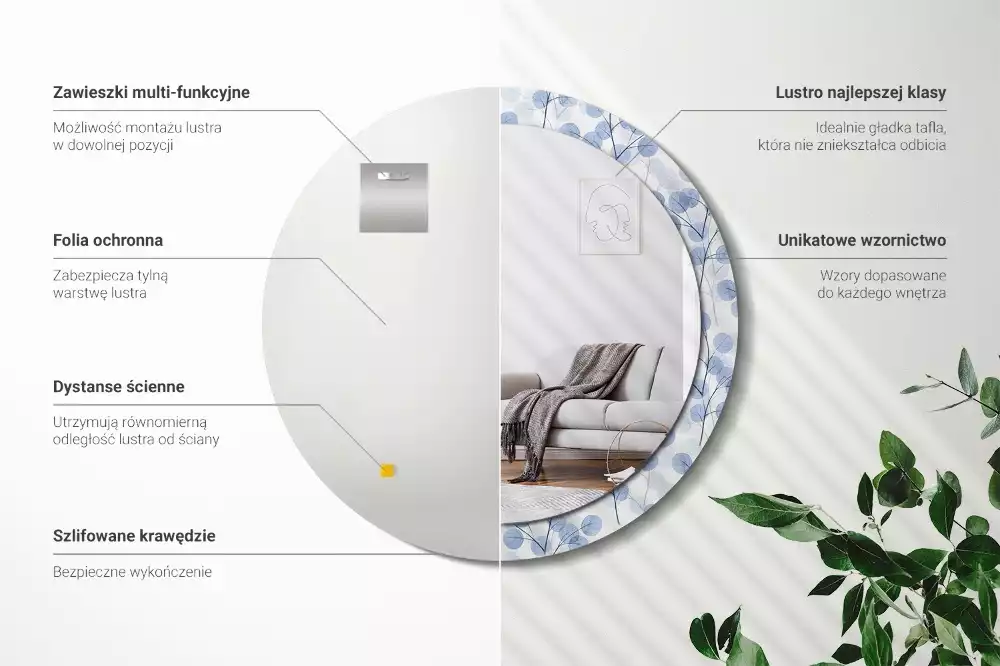 Miroir rond avec décoration Branches feuillues