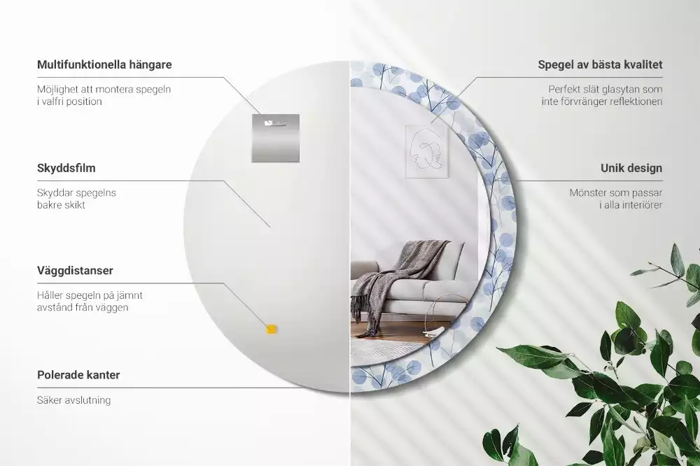 Miroir rond avec décoration Branches feuillues