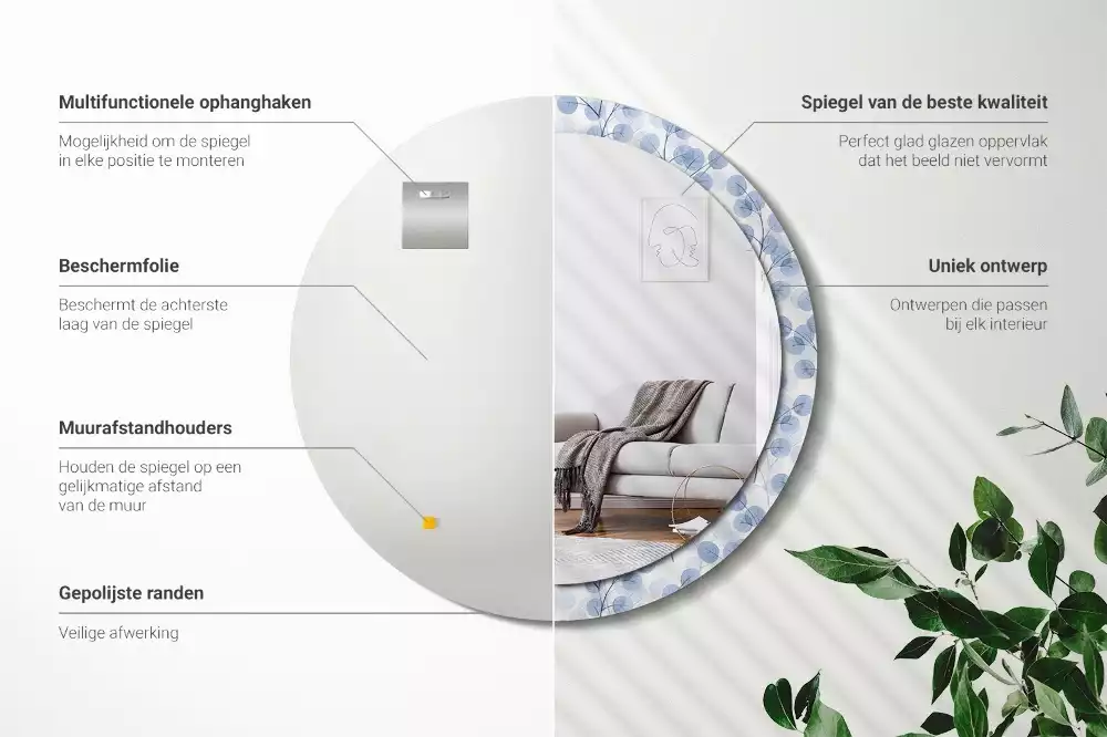 Miroir rond avec décoration Branches feuillues