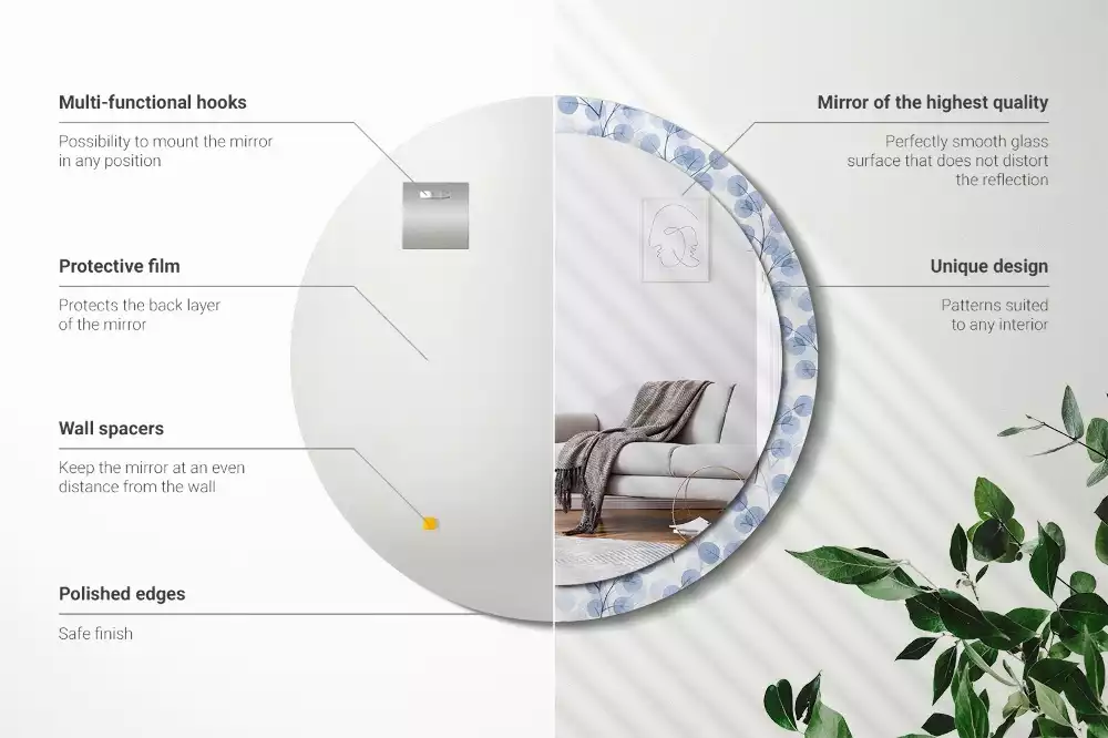 Miroir rond avec décoration Branches feuillues