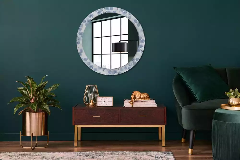 Miroir rond avec décoration Branches feuillues