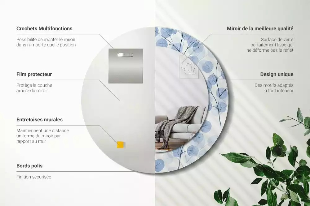 Miroir rond avec décoration Branches feuillues