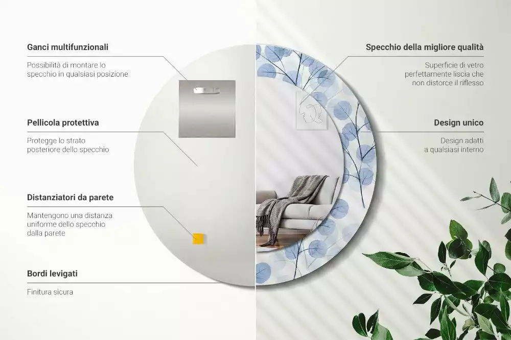 Miroir rond avec décoration Branches feuillues