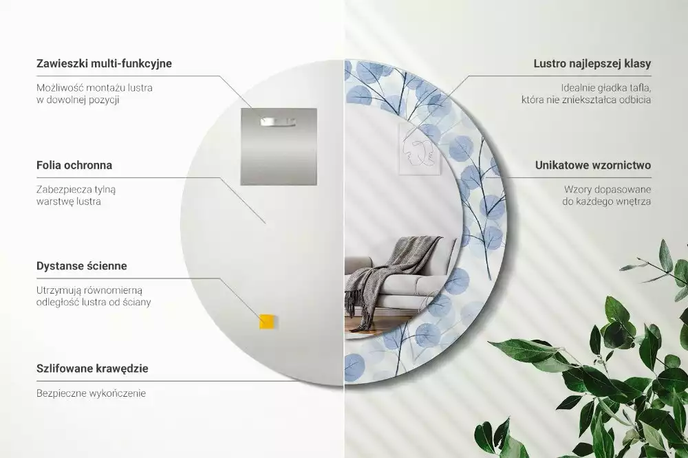 Miroir rond avec décoration Branches feuillues