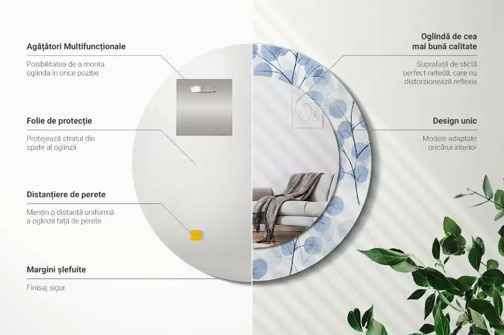 Miroir rond avec décoration Branches feuillues