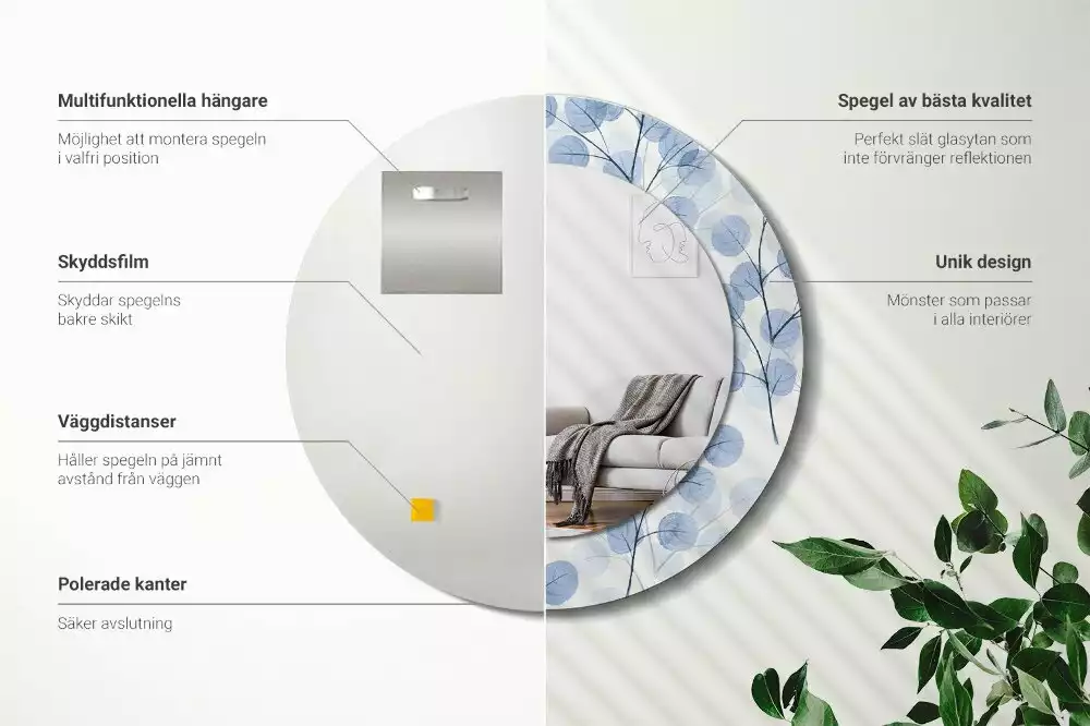 Miroir rond avec décoration Branches feuillues