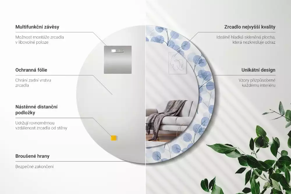 Miroir rond avec décoration Branches feuillues