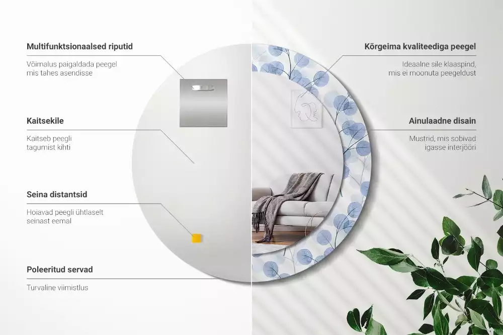 Miroir rond avec décoration Branches feuillues