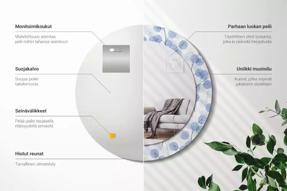 Miroir rond avec décoration Branches feuillues