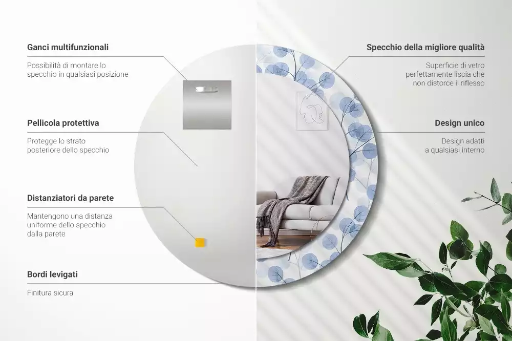 Miroir rond avec décoration Branches feuillues