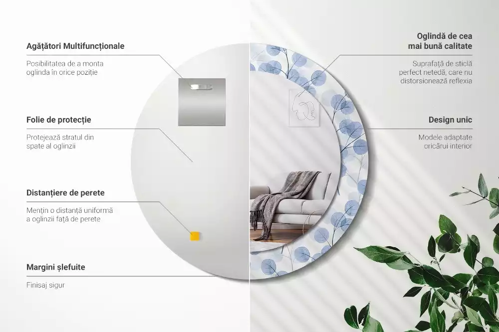 Miroir rond avec décoration Branches feuillues