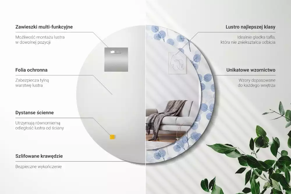 Miroir rond avec décoration Branches feuillues