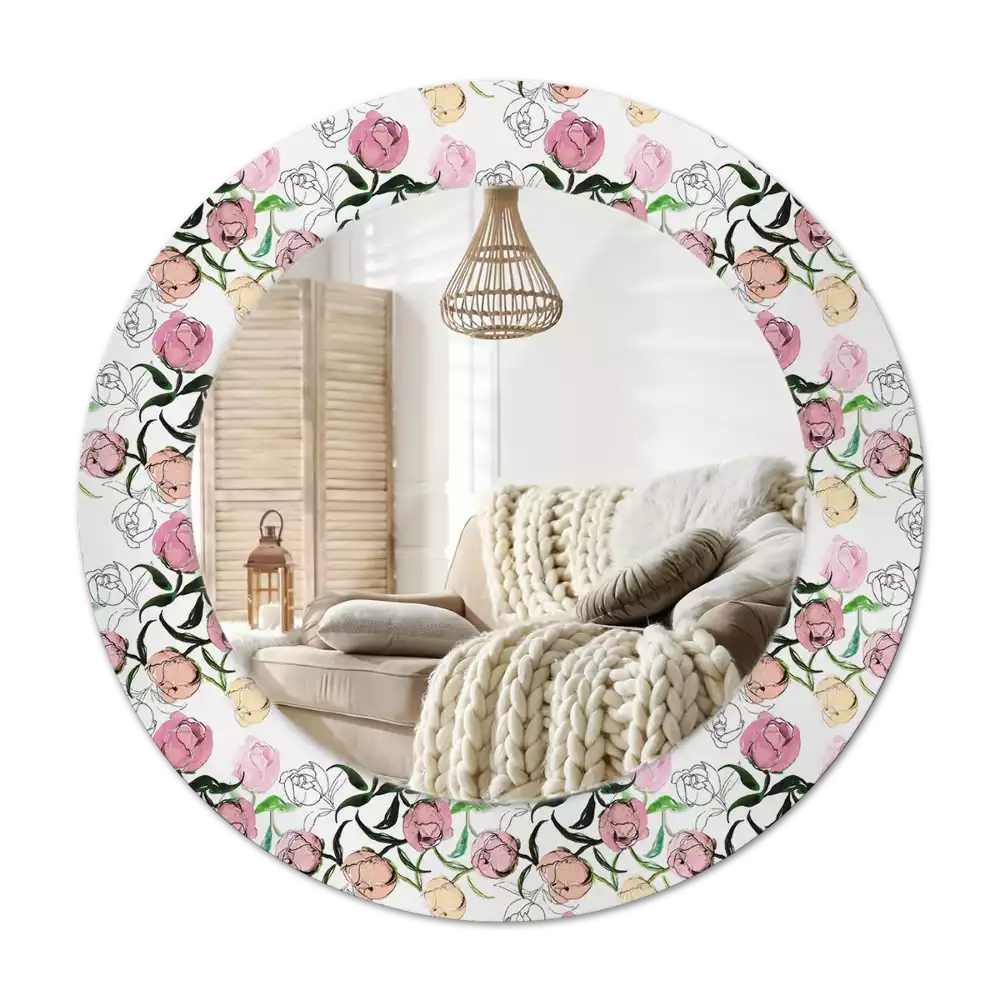 Miroir rond imprimé Bourgeons de pivoines