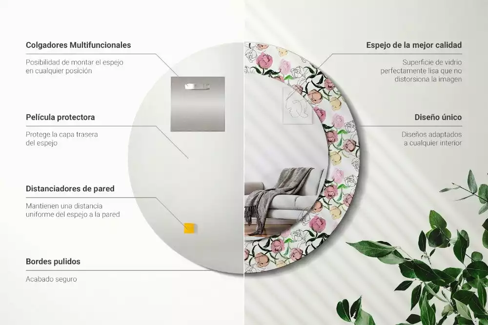 Miroir rond imprimé Bourgeons de pivoines