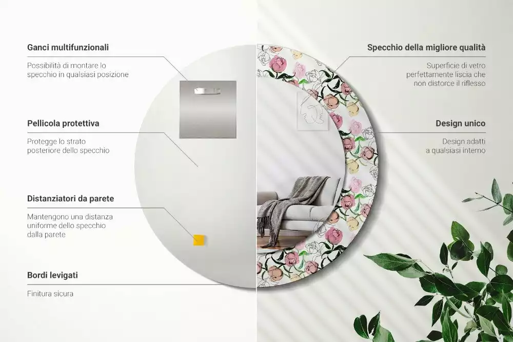 Miroir rond imprimé Bourgeons de pivoines