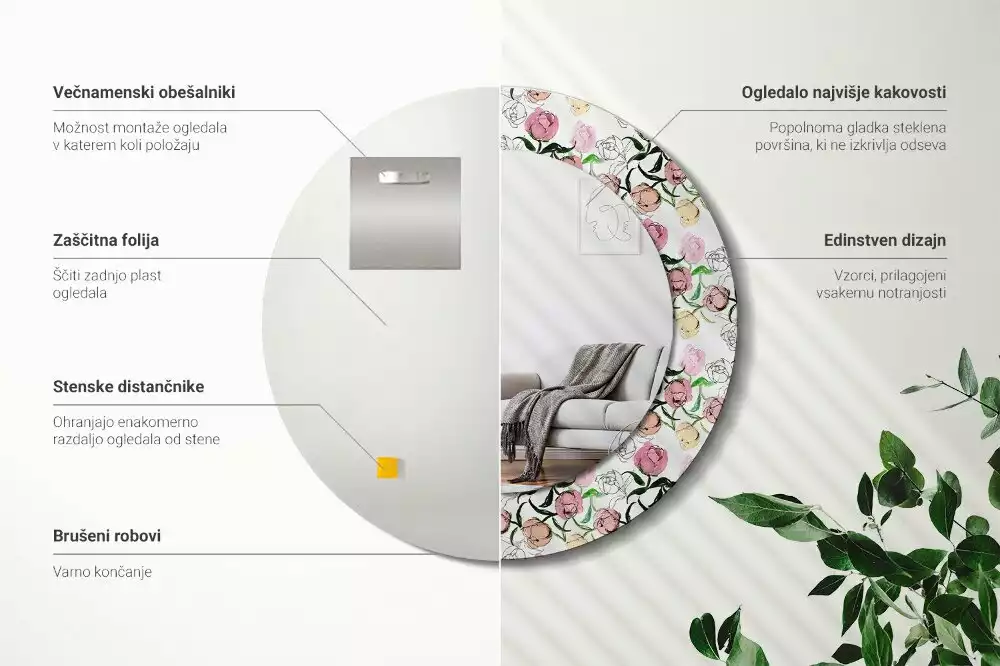 Miroir rond imprimé Bourgeons de pivoines