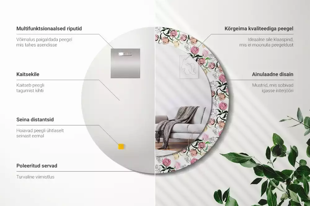 Miroir rond imprimé Bourgeons de pivoines