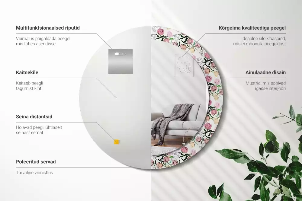 Miroir rond imprimé Bourgeons de pivoines