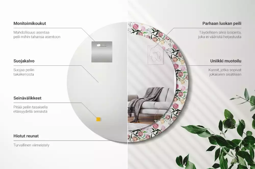 Miroir rond imprimé Bourgeons de pivoines