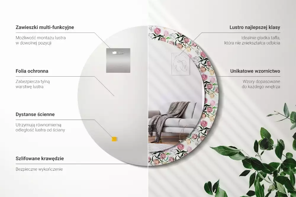 Miroir rond imprimé Bourgeons de pivoines