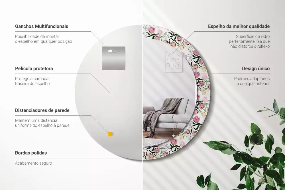 Miroir rond imprimé Bourgeons de pivoines