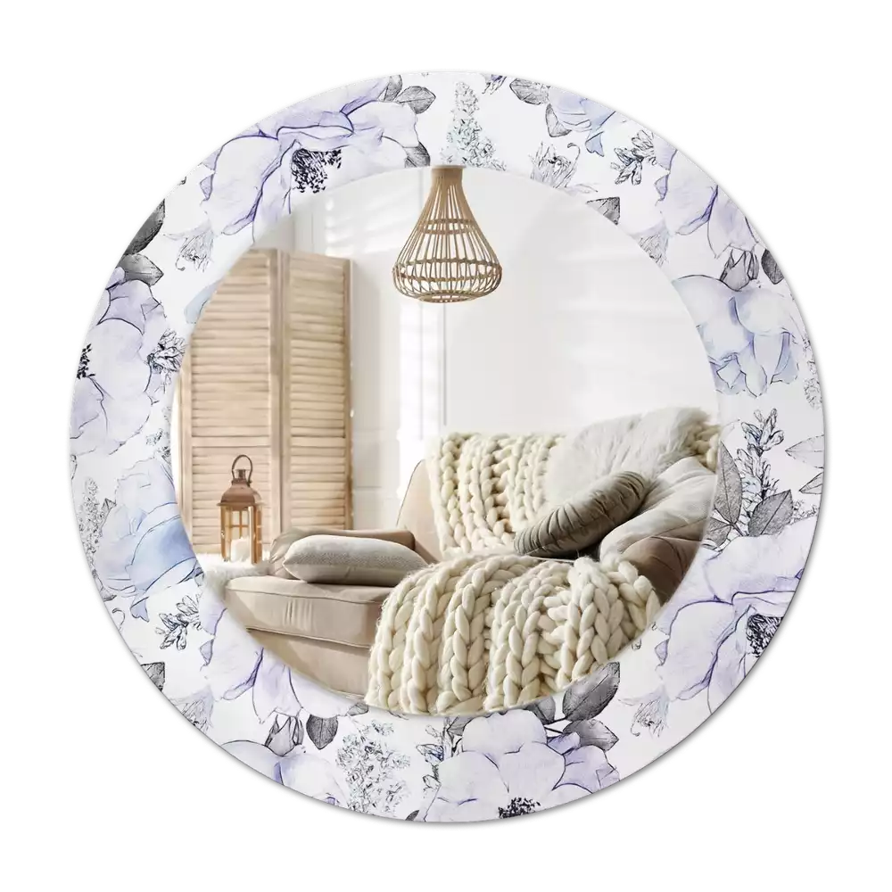 Miroir rond avec décoration Roses bleues