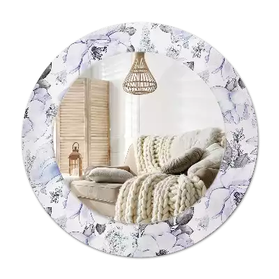 Miroir rond avec décoration Roses bleues