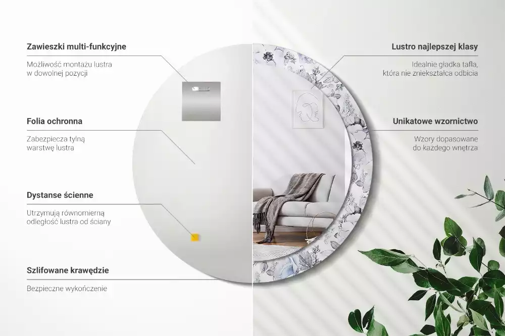 Miroir rond avec décoration Roses bleues