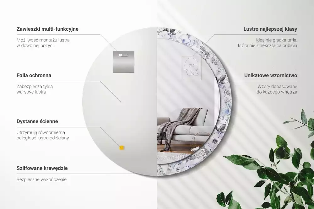 Miroir rond avec décoration Roses bleues