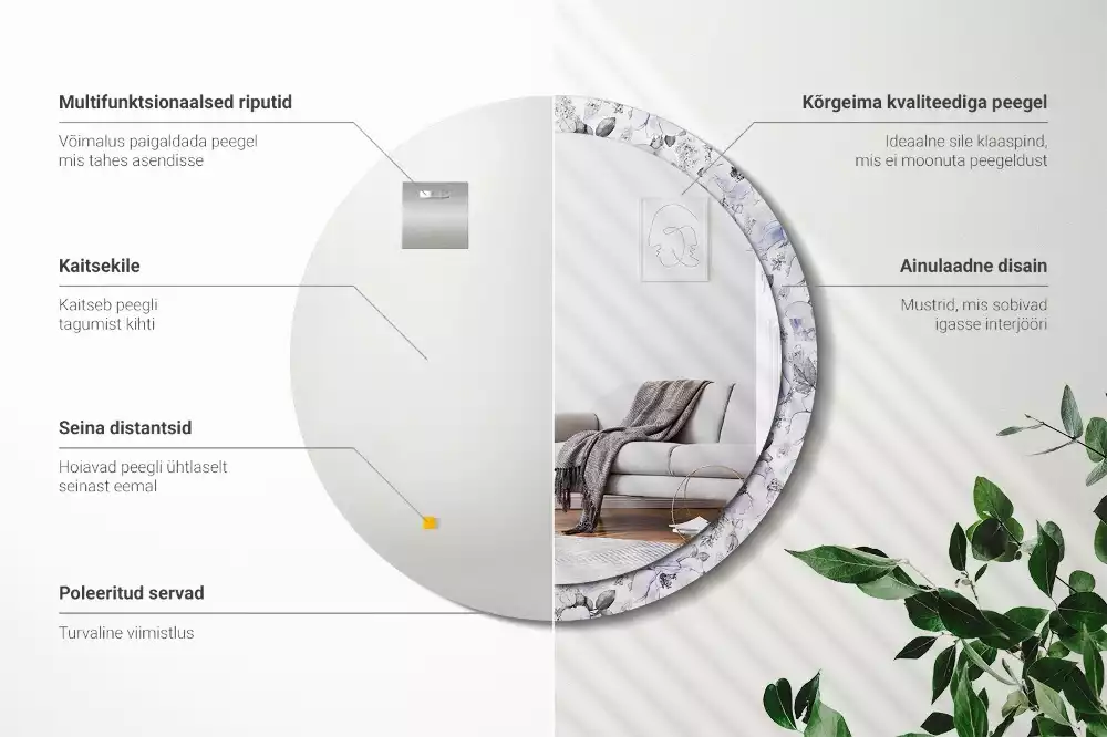 Miroir rond avec décoration Roses bleues