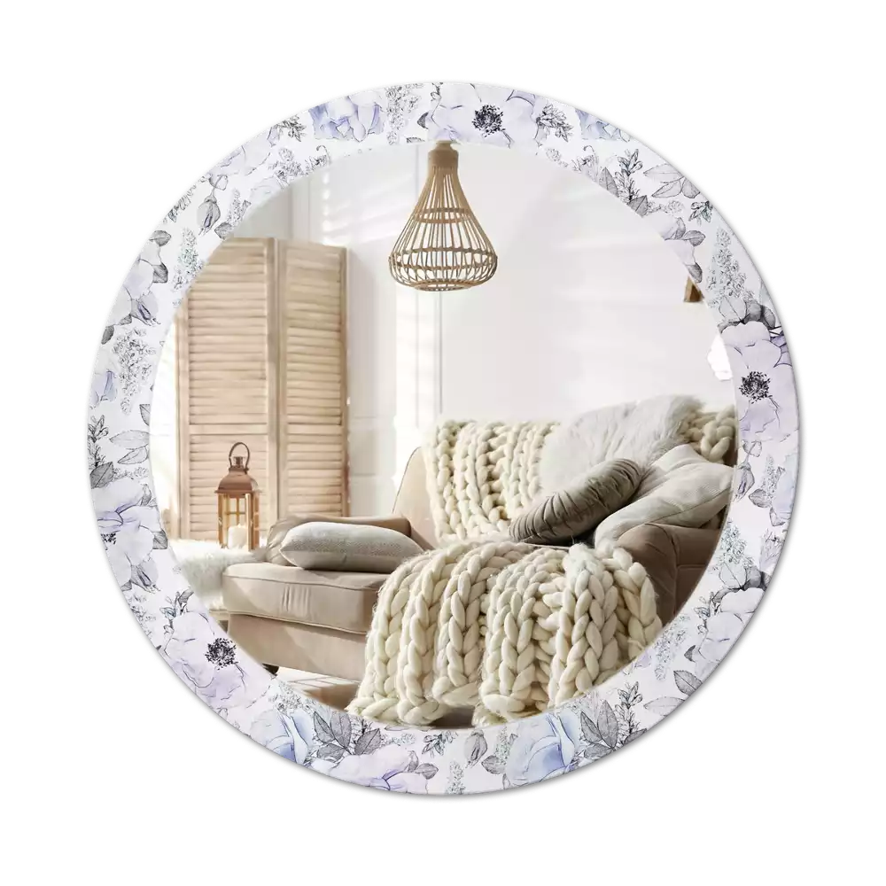 Miroir rond avec décoration Roses bleues