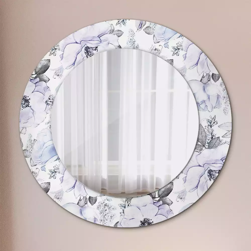 Miroir rond avec décoration Roses bleues